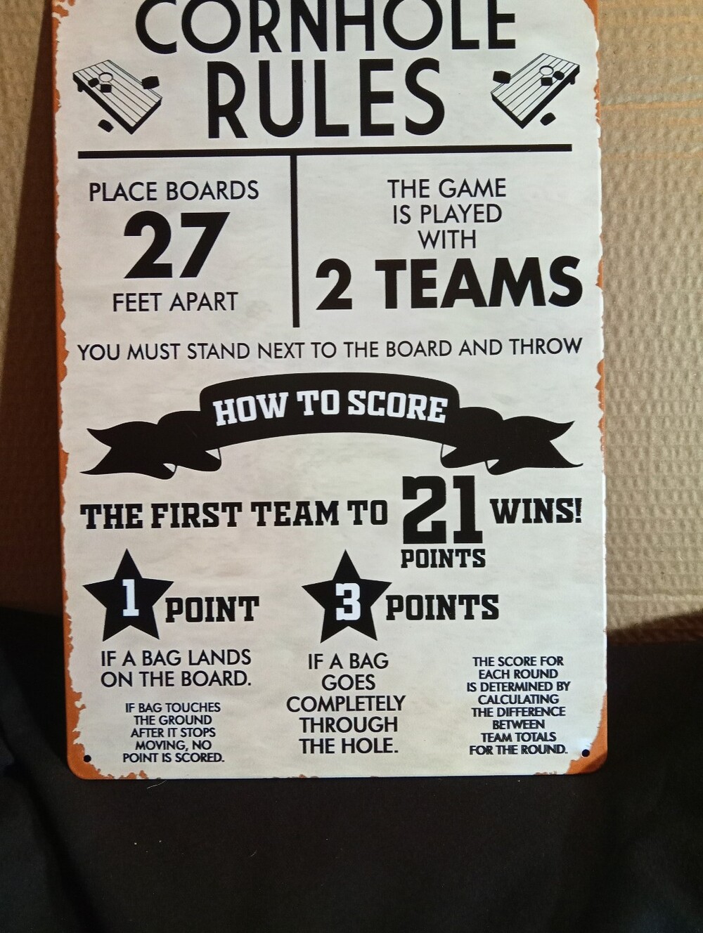Cornhole Rules Sign - Black and White Game Wall Decor